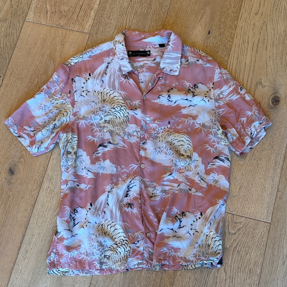 All Saints Pink Tiger Motif Camp Shirt